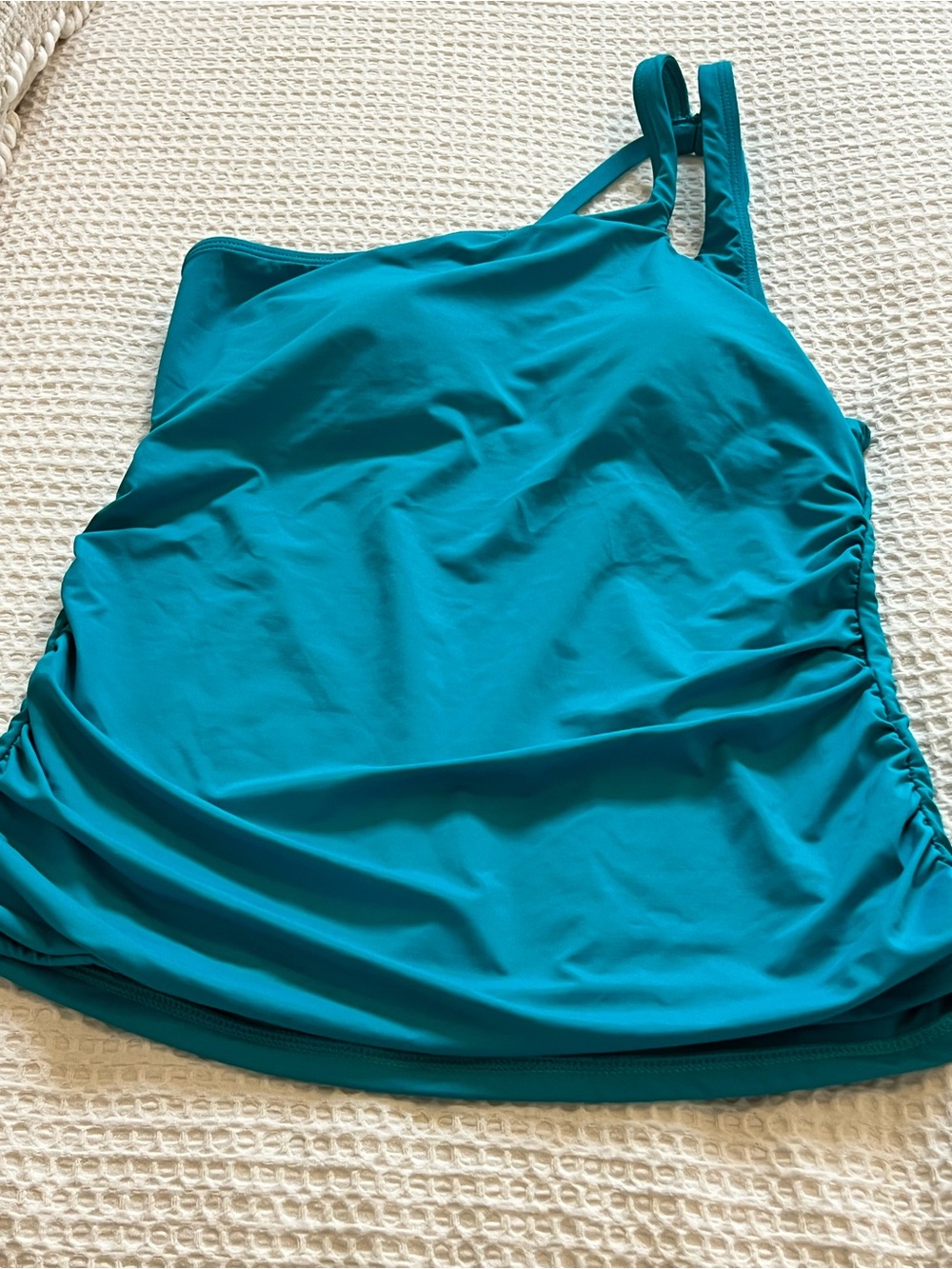 La Blanca Teal One-Shoulder Ruched Swim One-Piece